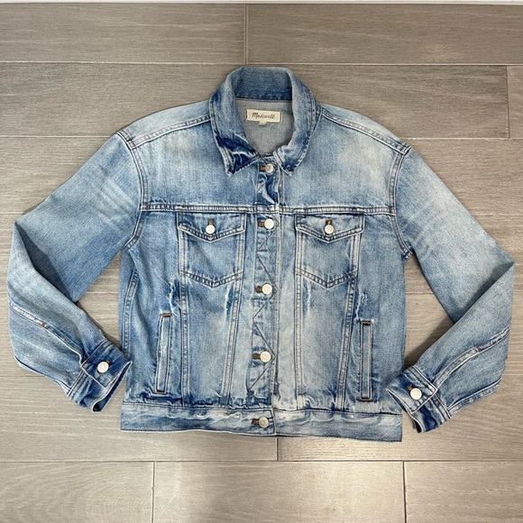 Madewell The Boxy Crop Jean Jacket in Woodcourt Wash XS Preppy Classic Denim - Picture 13 of 14